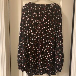NYDJ long sleeve split neck top in Watkin dot pattern